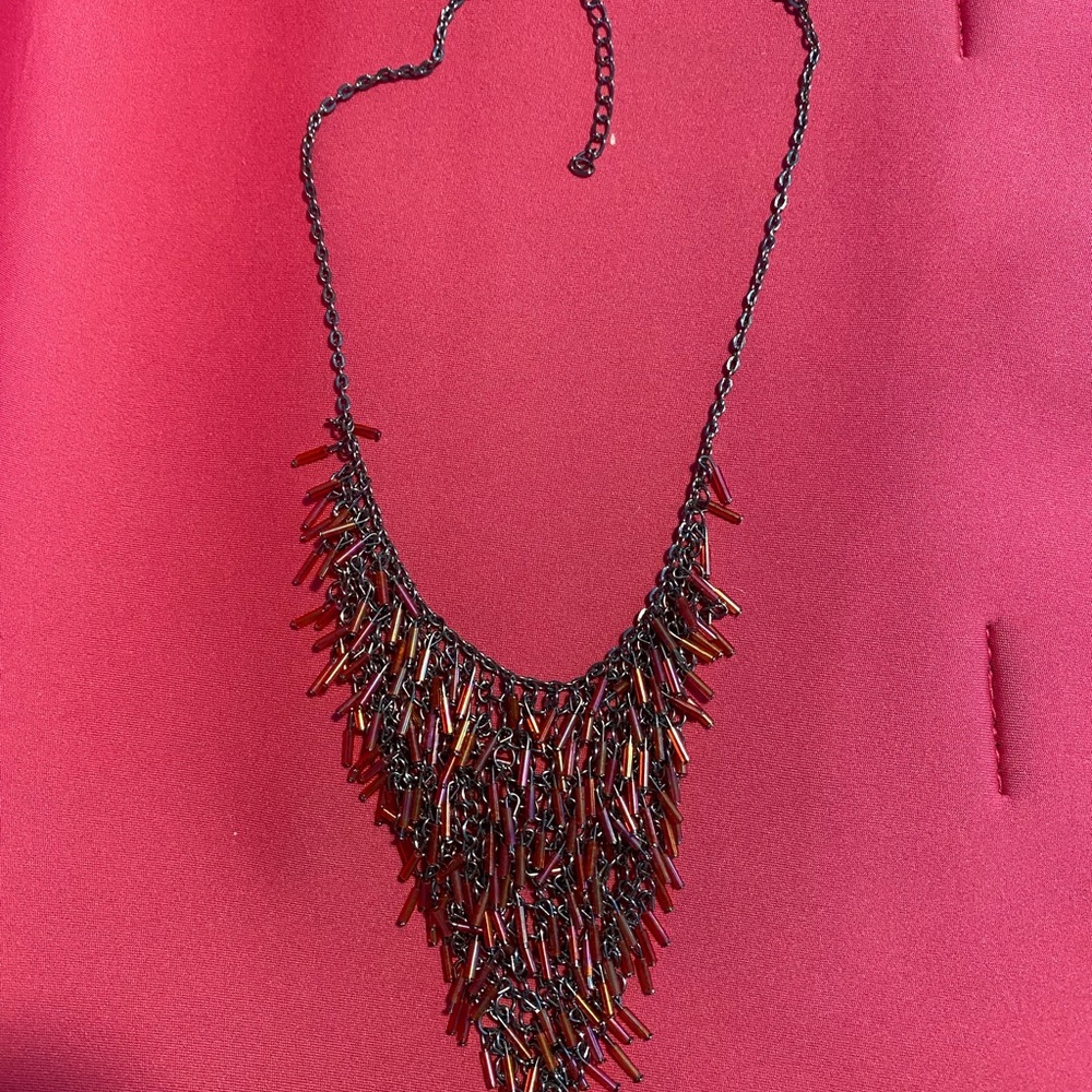 Elegant Black and Brown Red Beaded Necklace Bib